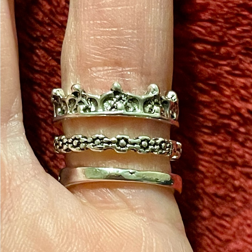 3 band silver ring set